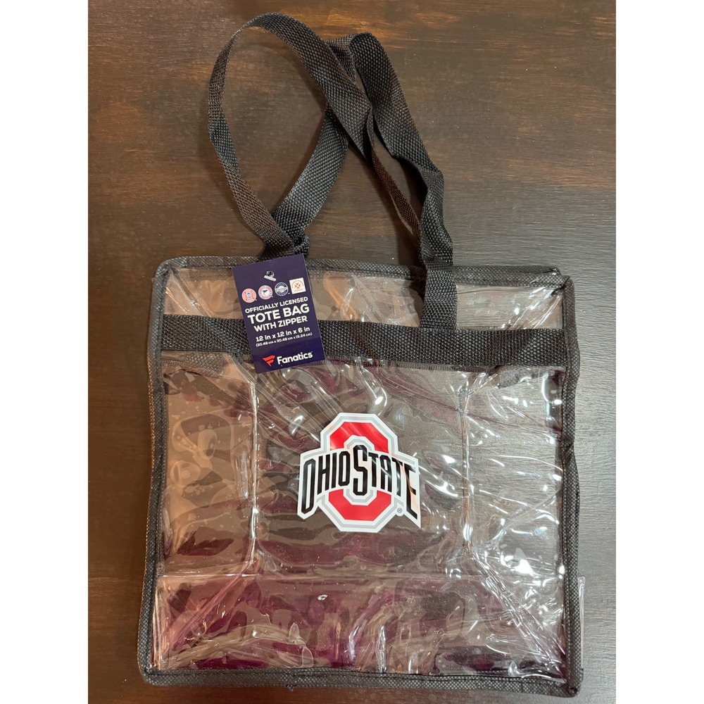 NWT Fanatics Ohio State Buckeyes Clear Tote Bag Zipper Stadium Approved 12x12x6